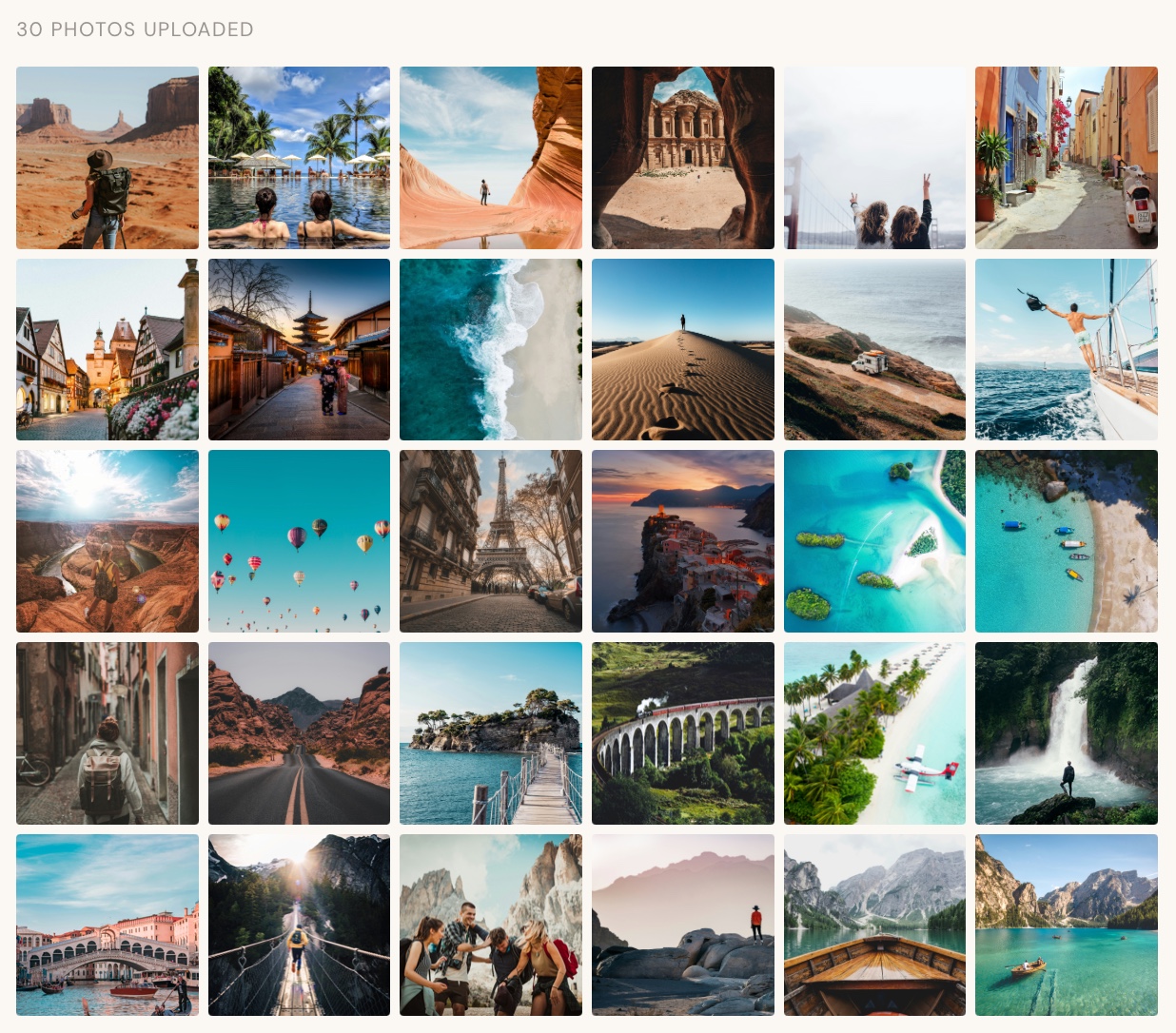 A grid of 12 uploaded photographs organized in a contact sheet