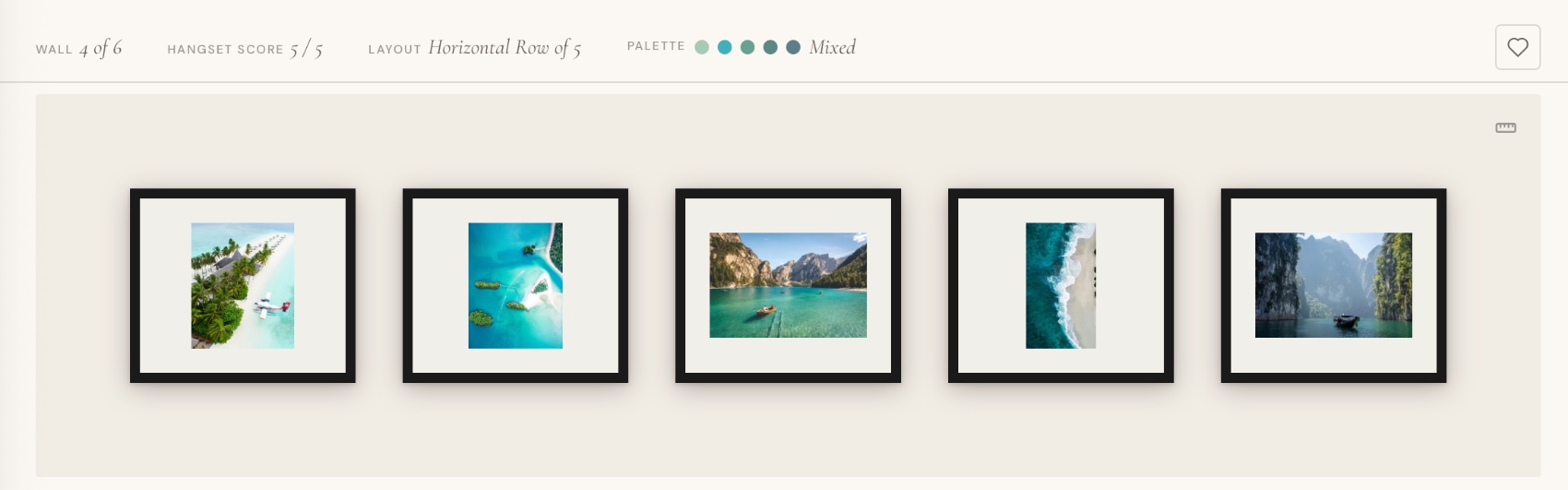 Five aerial and coastal frames in a single horizontal row